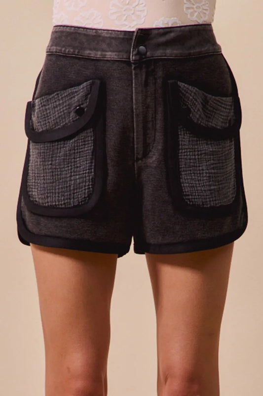 Charcoal Luxe Mineral Washed Cargo Shorts