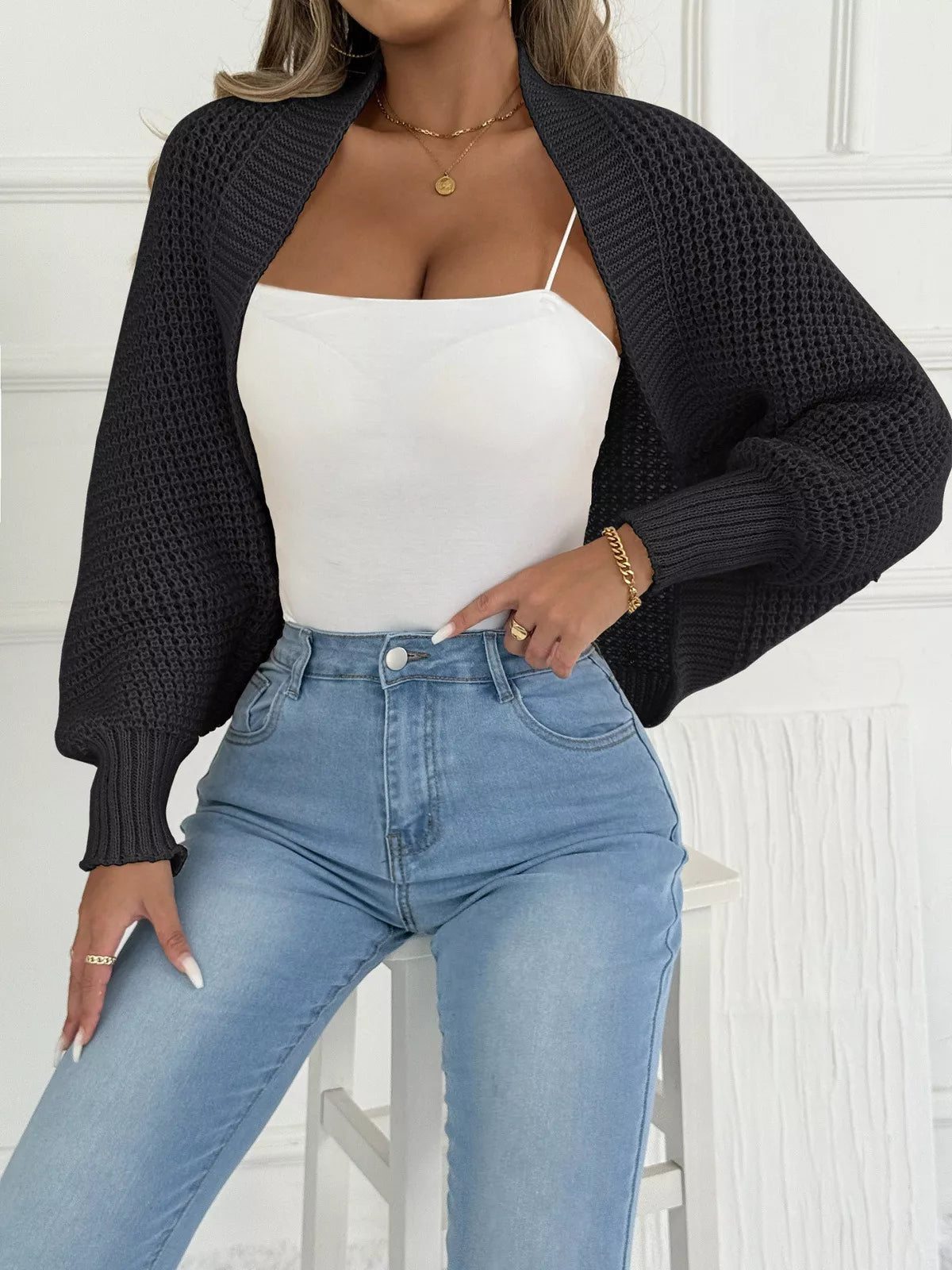 Open Front Batwing Sleeve Cardigan – Cozy Women’s Relaxed Fit Layering Sweater