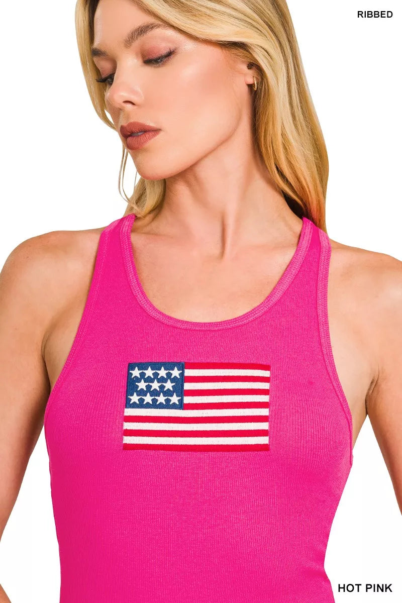 American Flag Tank Top Hot Pink