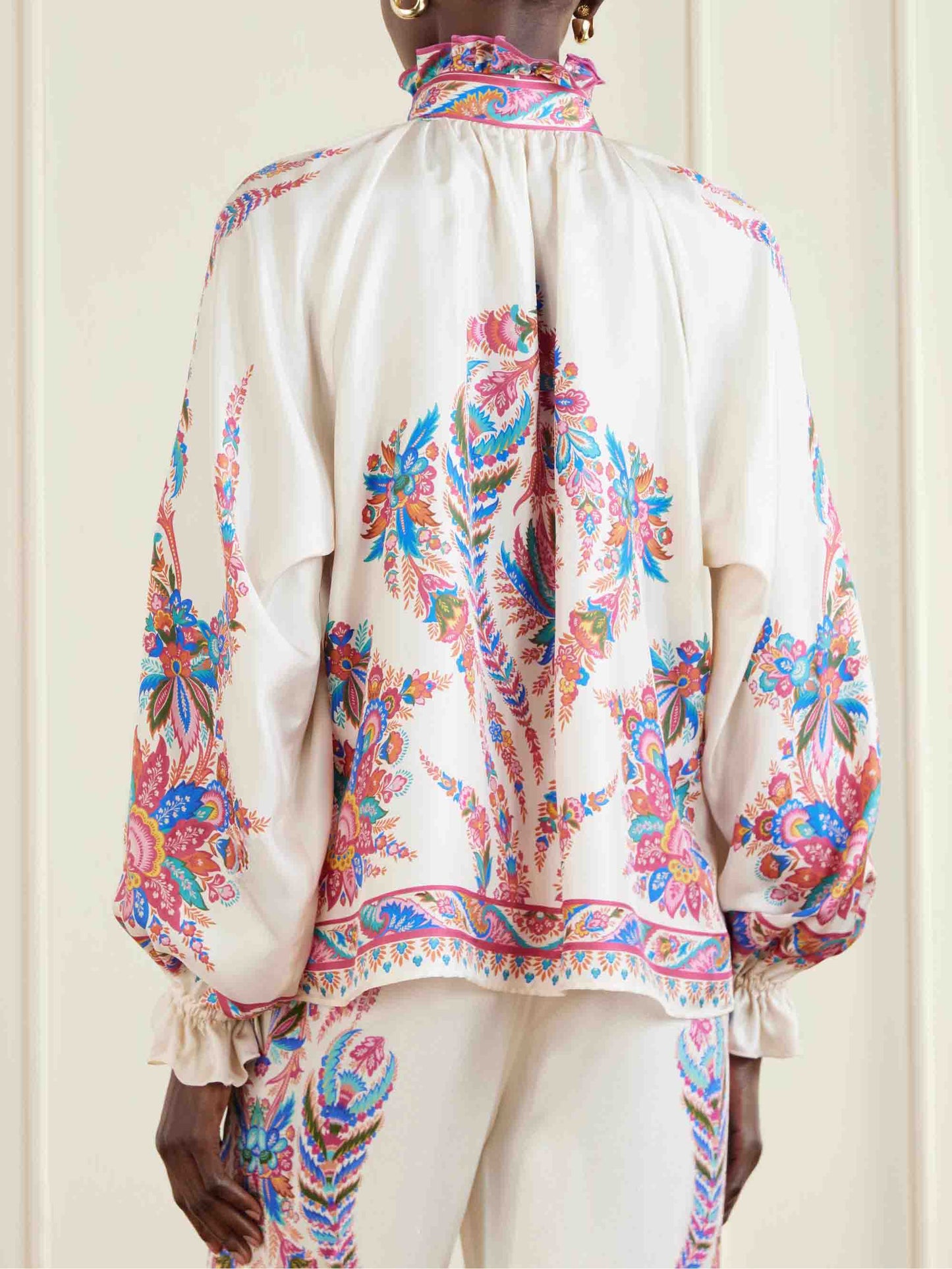 Exquisite Paisley Print Satin Wide-Leg Pants