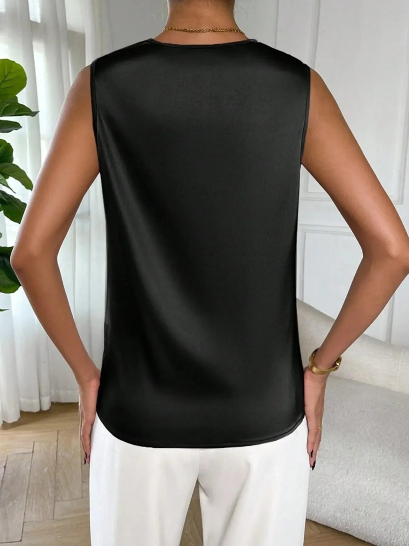 Satin Cowl Neck Sleeveless Blouse