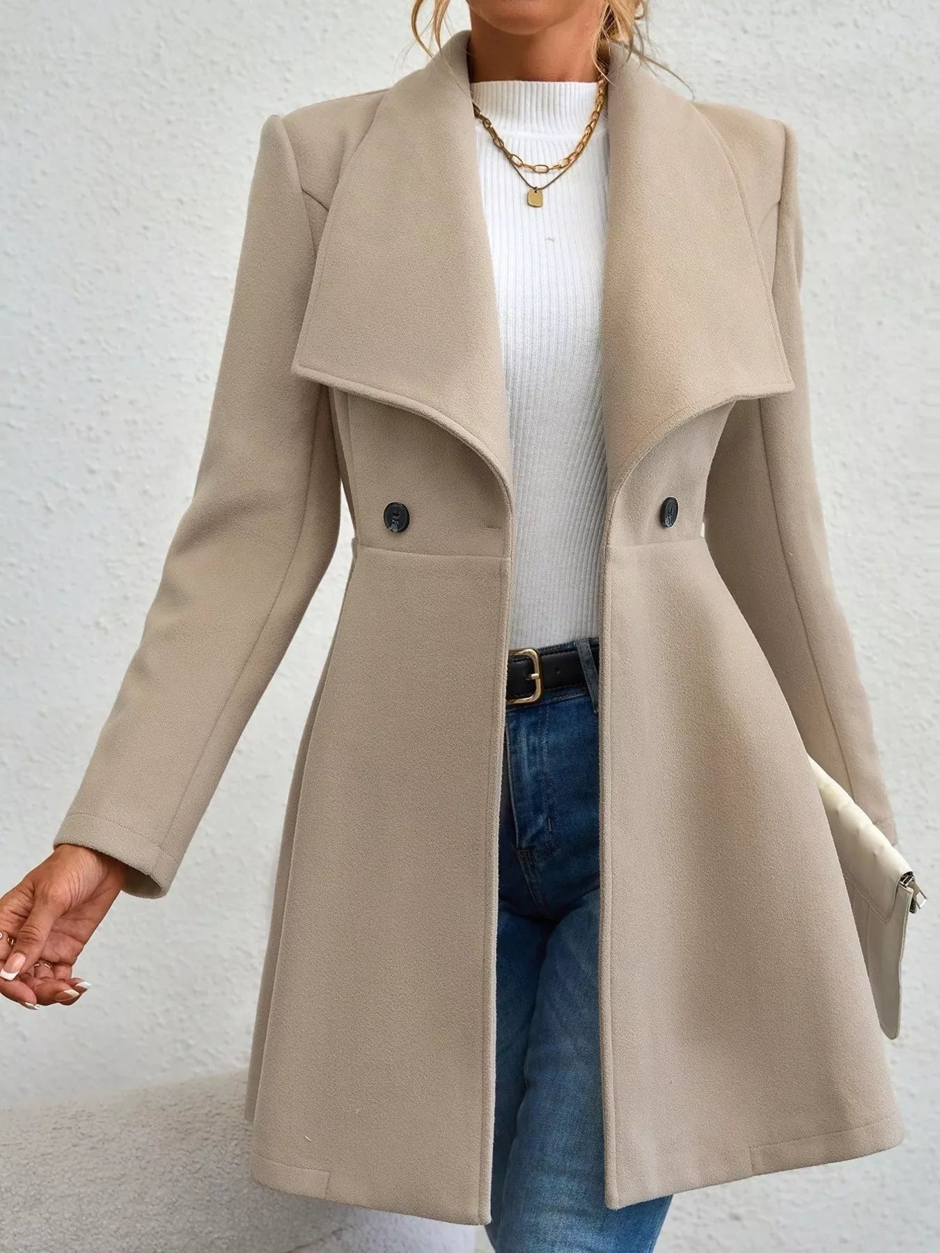 Collared Neck Double Breasted Coat