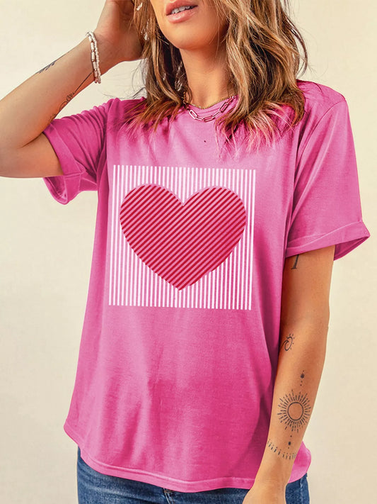 Contrast Striped Heart Printed Valentines Day T Shirt