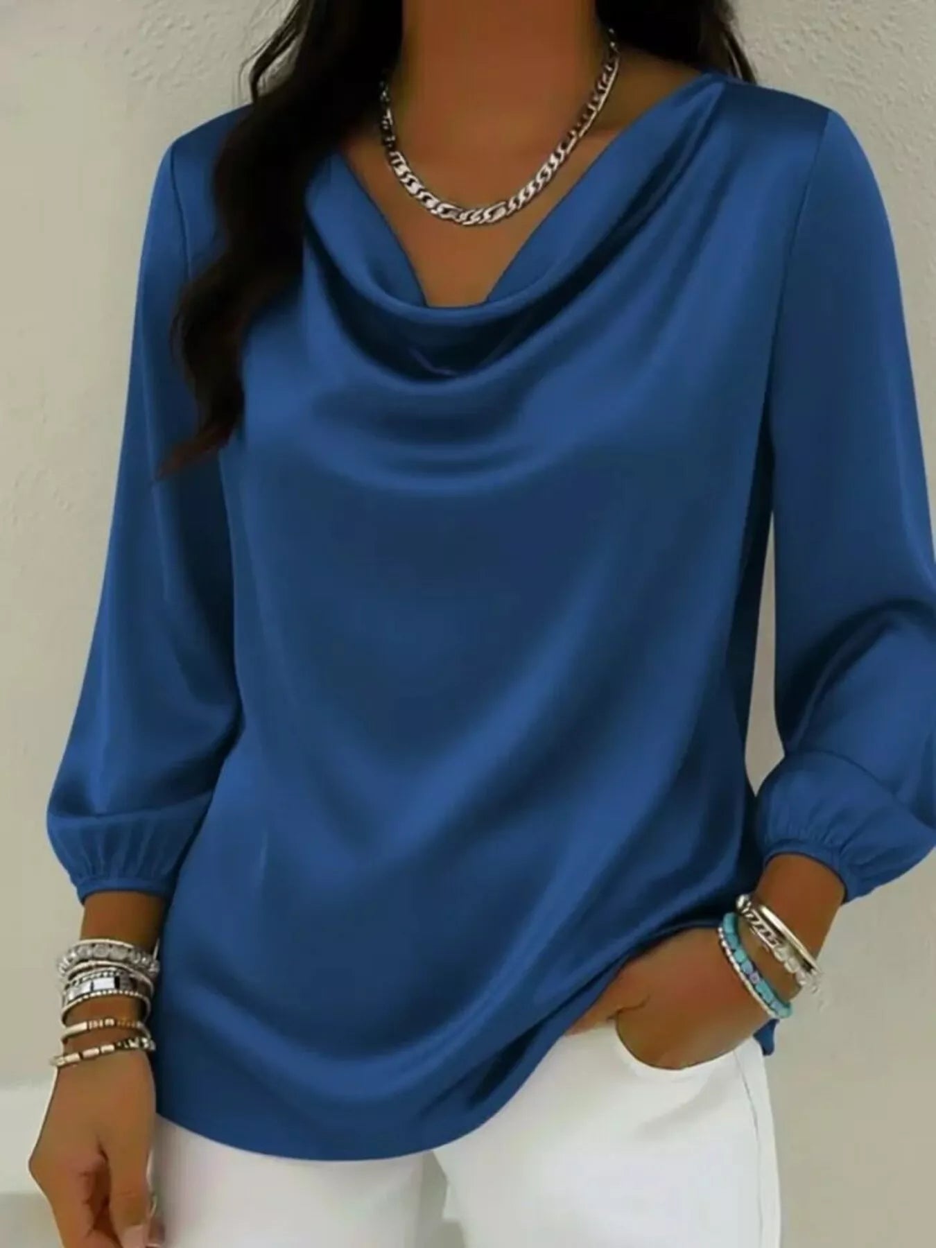 Full Size Satin Cowl Neck Blouse Inclusive Sizing