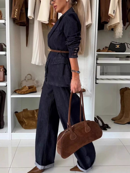 Single-Breasted Blazer and Jeans Denim Set