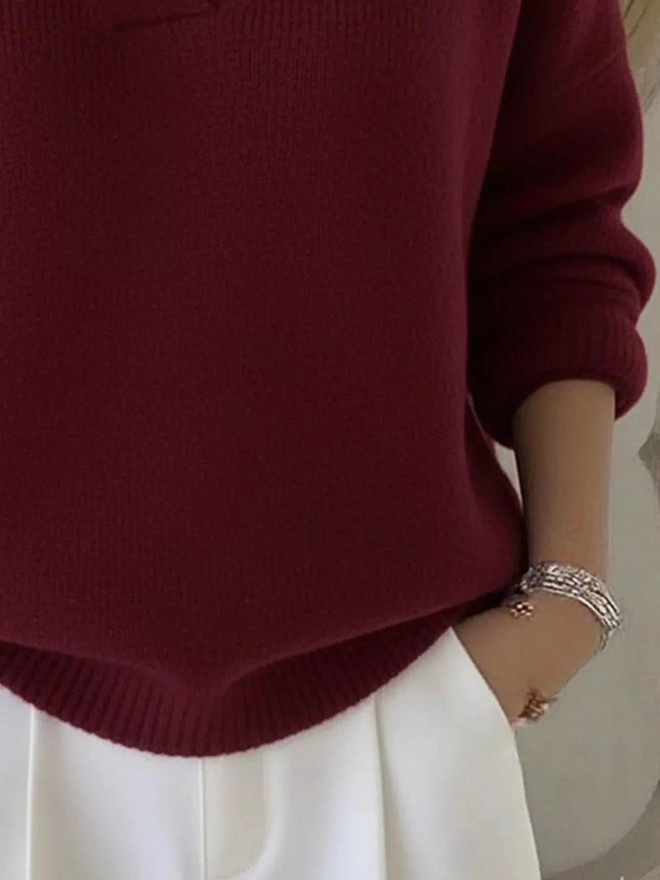 Full Size V-Neck Long Sleeve Sweater (S–5XL) – Inclusive Women’s Cozy Knit Top