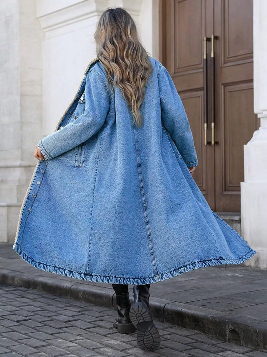 Sherpa Lined Longline Denim Jacket