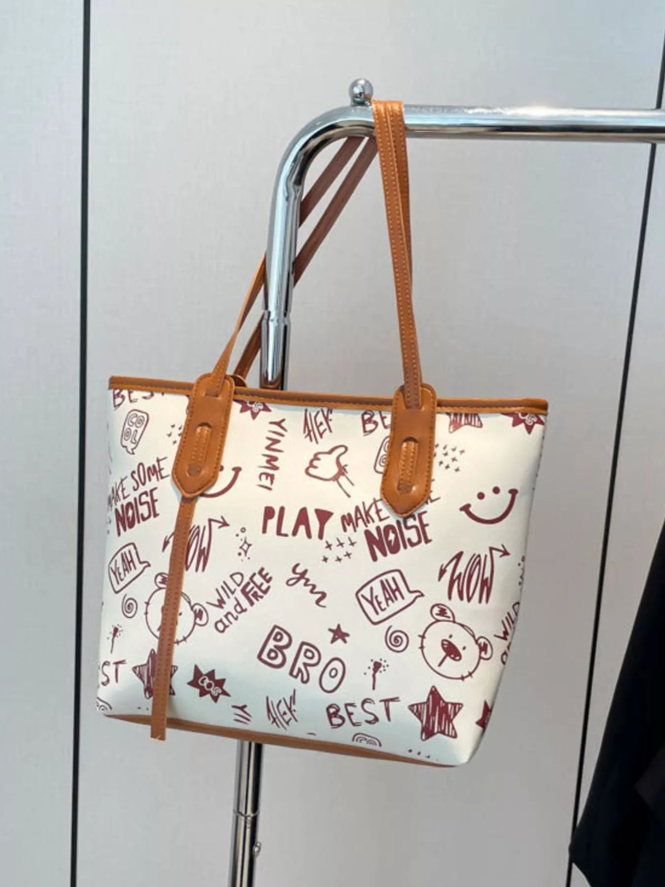 Trendy Graffiti Print Casual Tote Bag – Large Canvas Shoulder Bag for Women