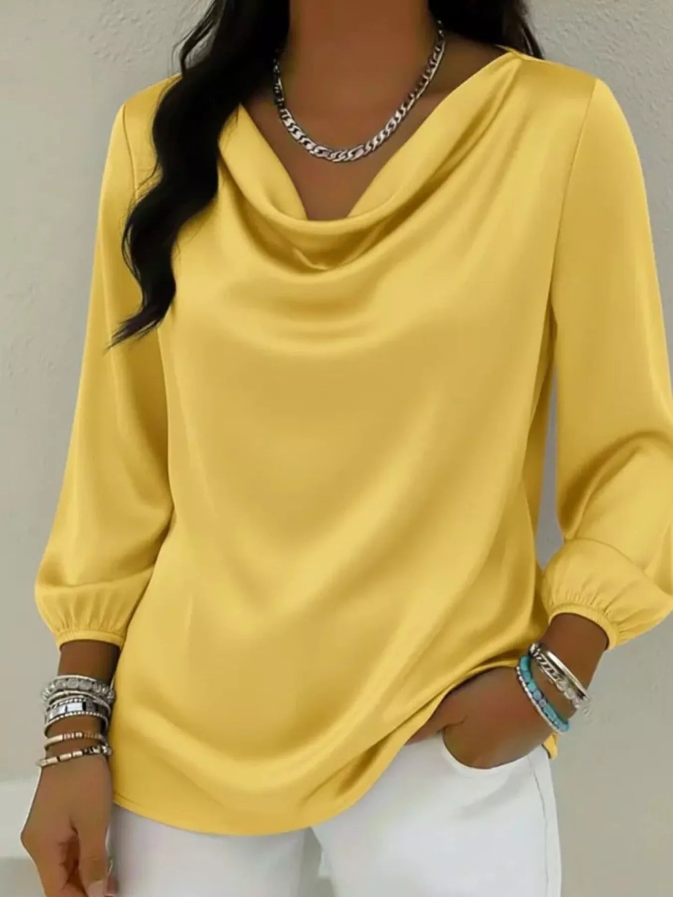 Full Size Satin Cowl Neck Blouse Inclusive Sizing