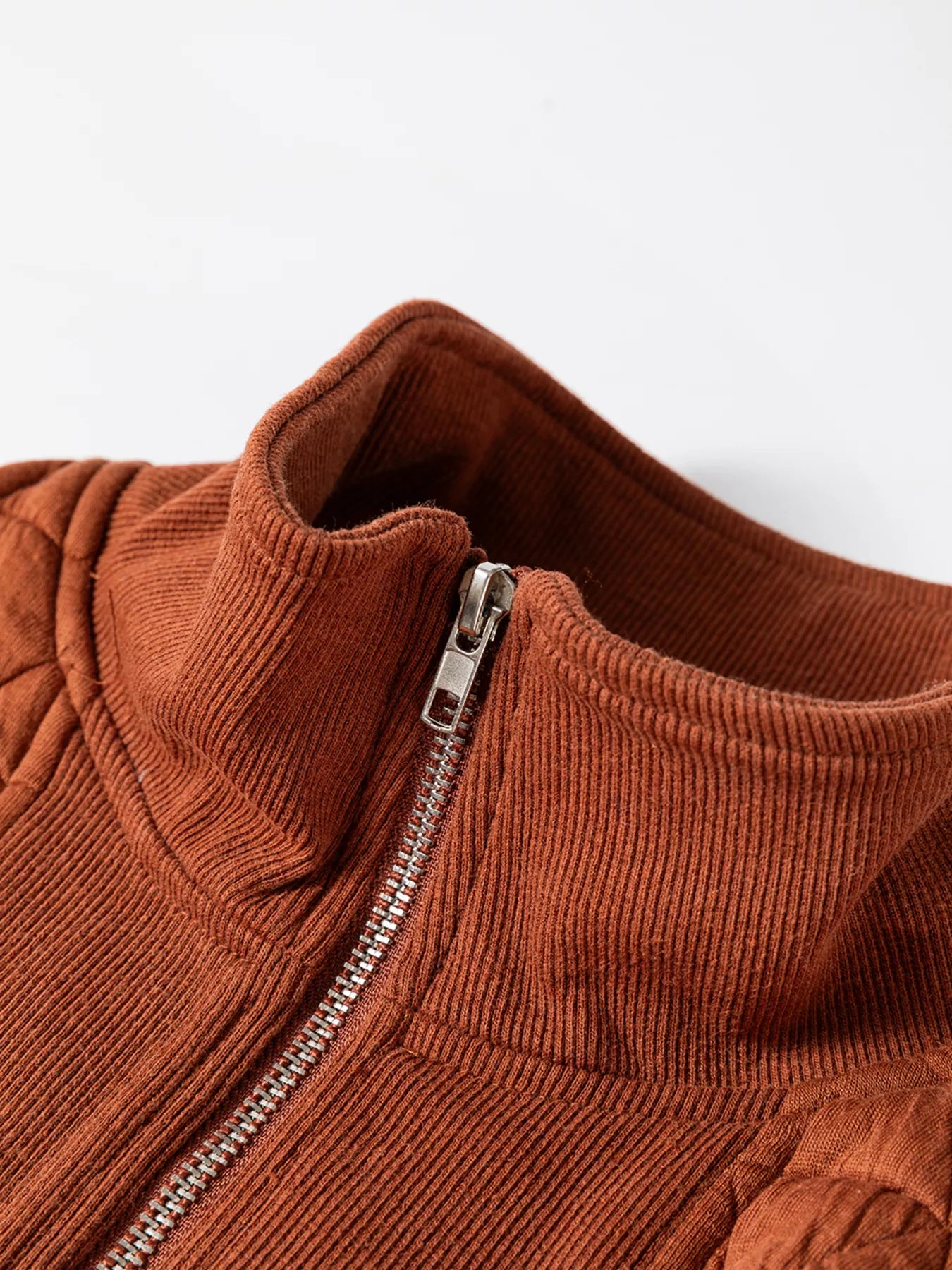 Geometric Quilted Half Zipped Loose Sweatshirt