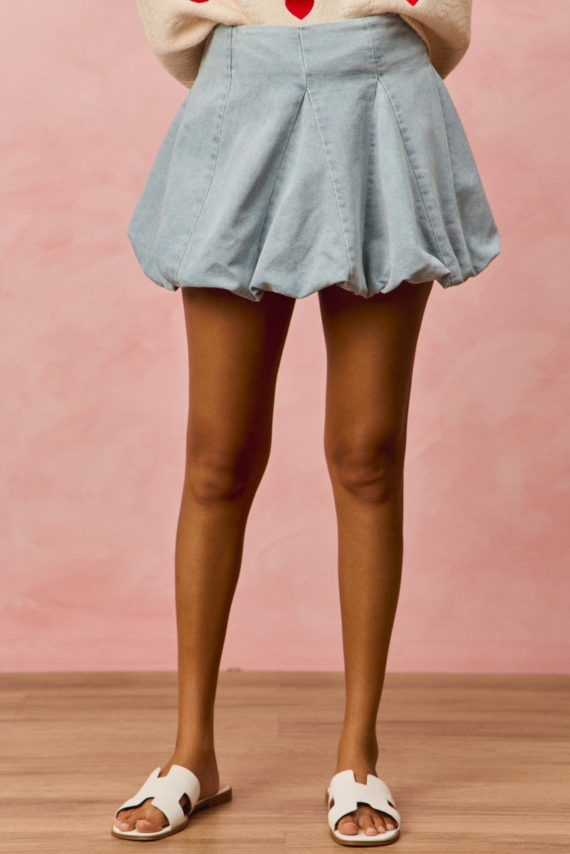 Baby Blue Denim Bubble Mini Skirt