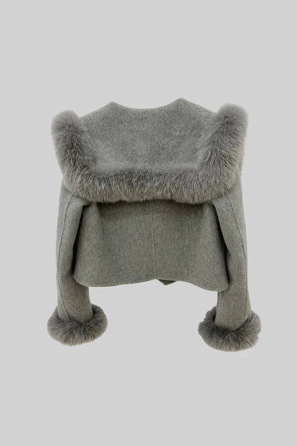 Hallie | Faux Fur Trim Double-Breasted Jacket