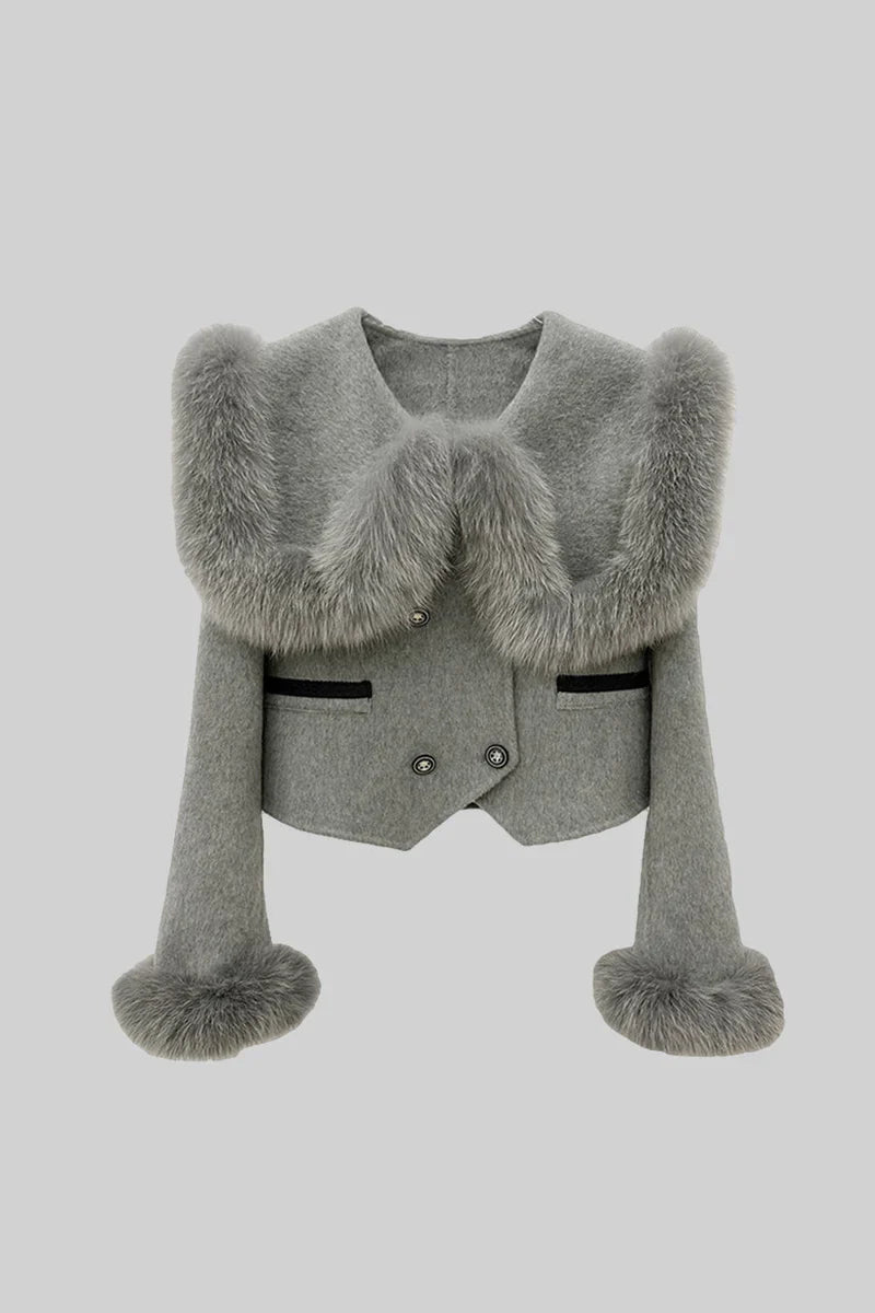 Hallie | Faux Fur Trim Double-Breasted Jacket