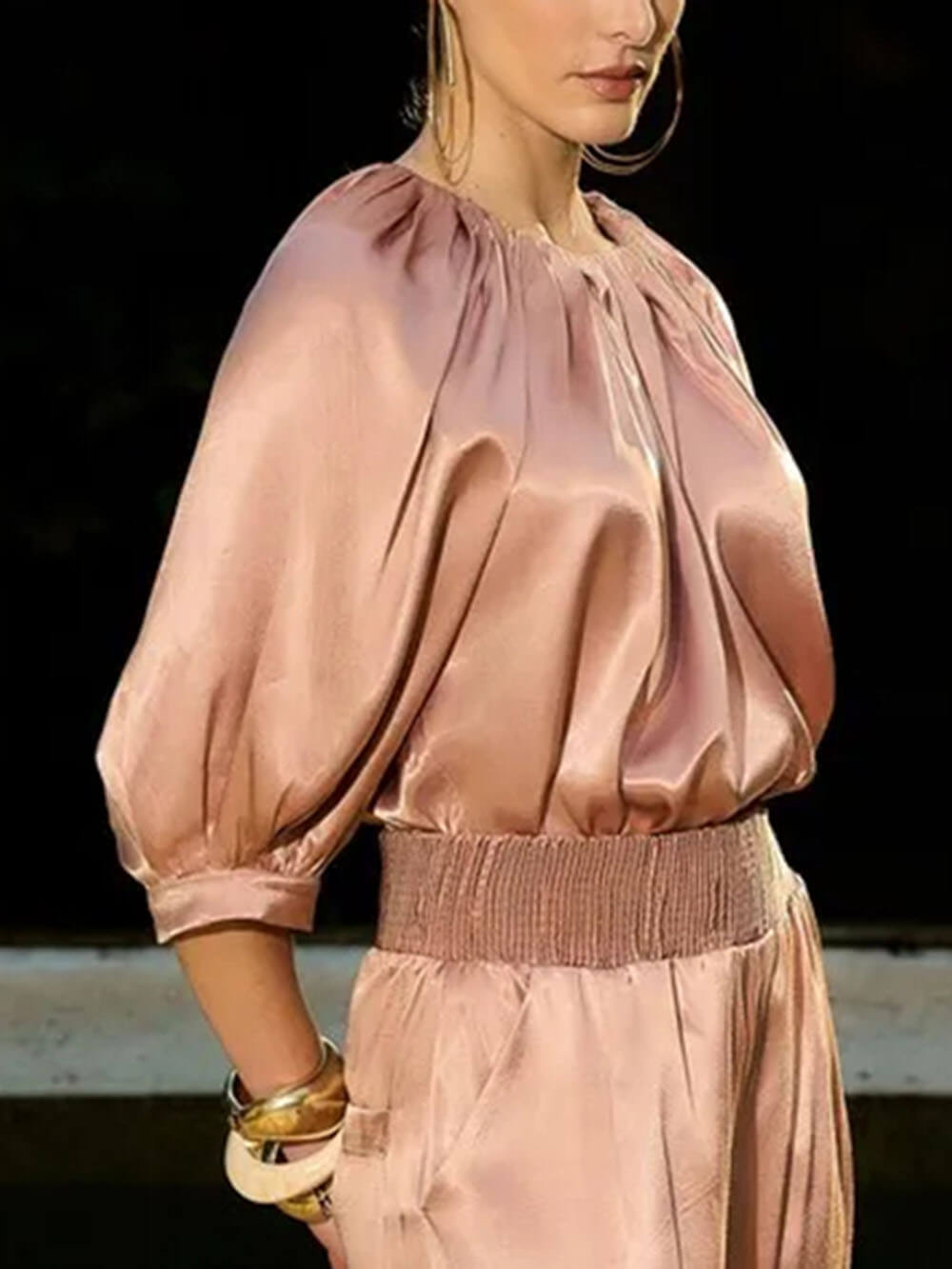 Elegant Ruched Satin Blouse Nude
