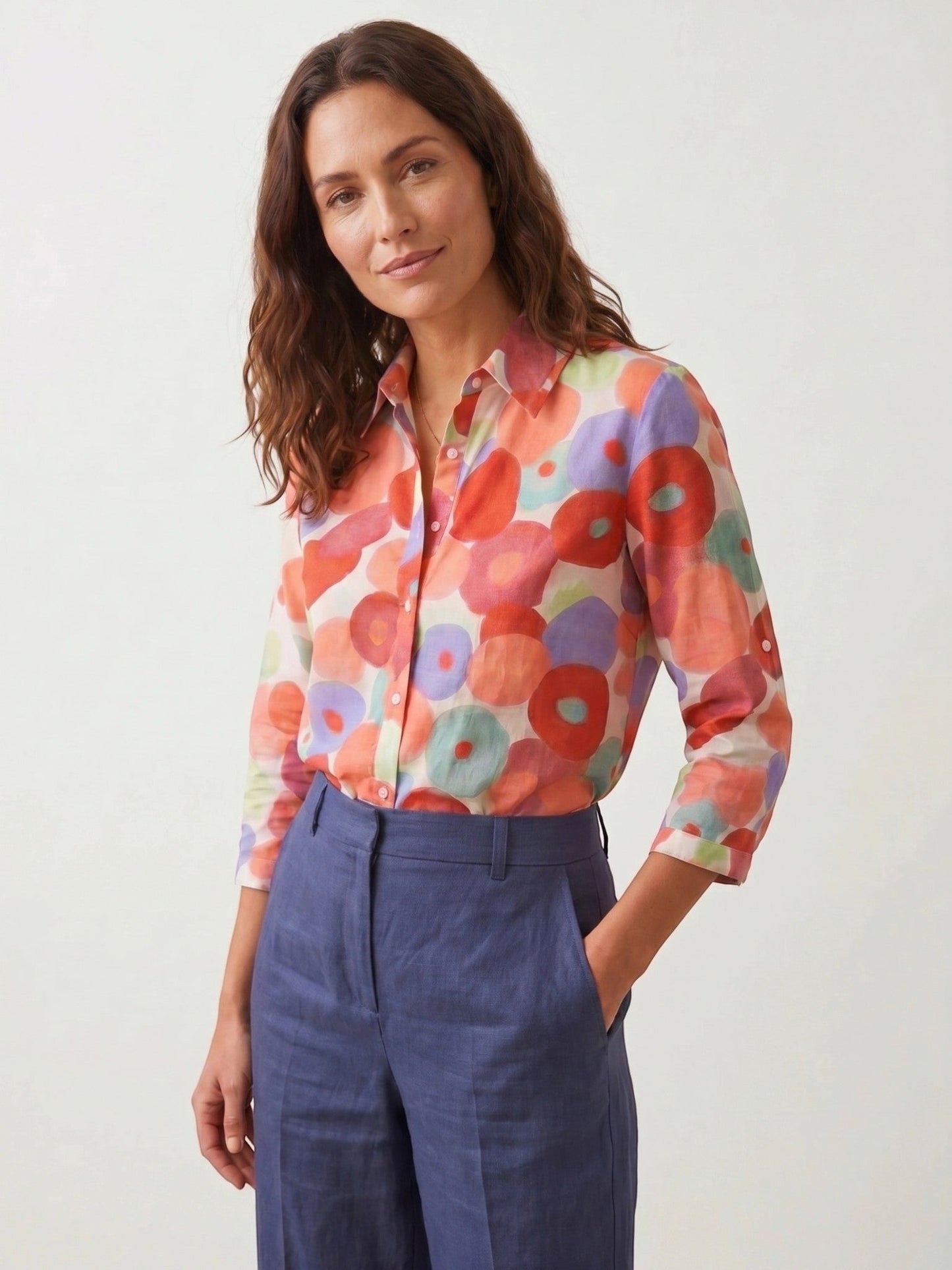 Harper — Floral Print Long Sleeve Blouse With Classic Collared Button-Down Style Multicoloured
