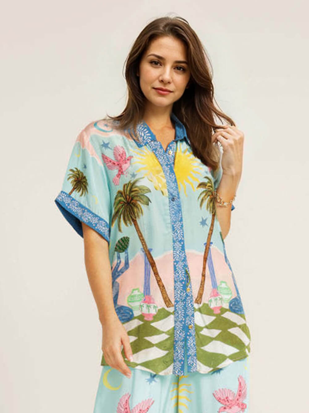 Casual Palm Tree Print Short Sleeve Shirt Multicolor