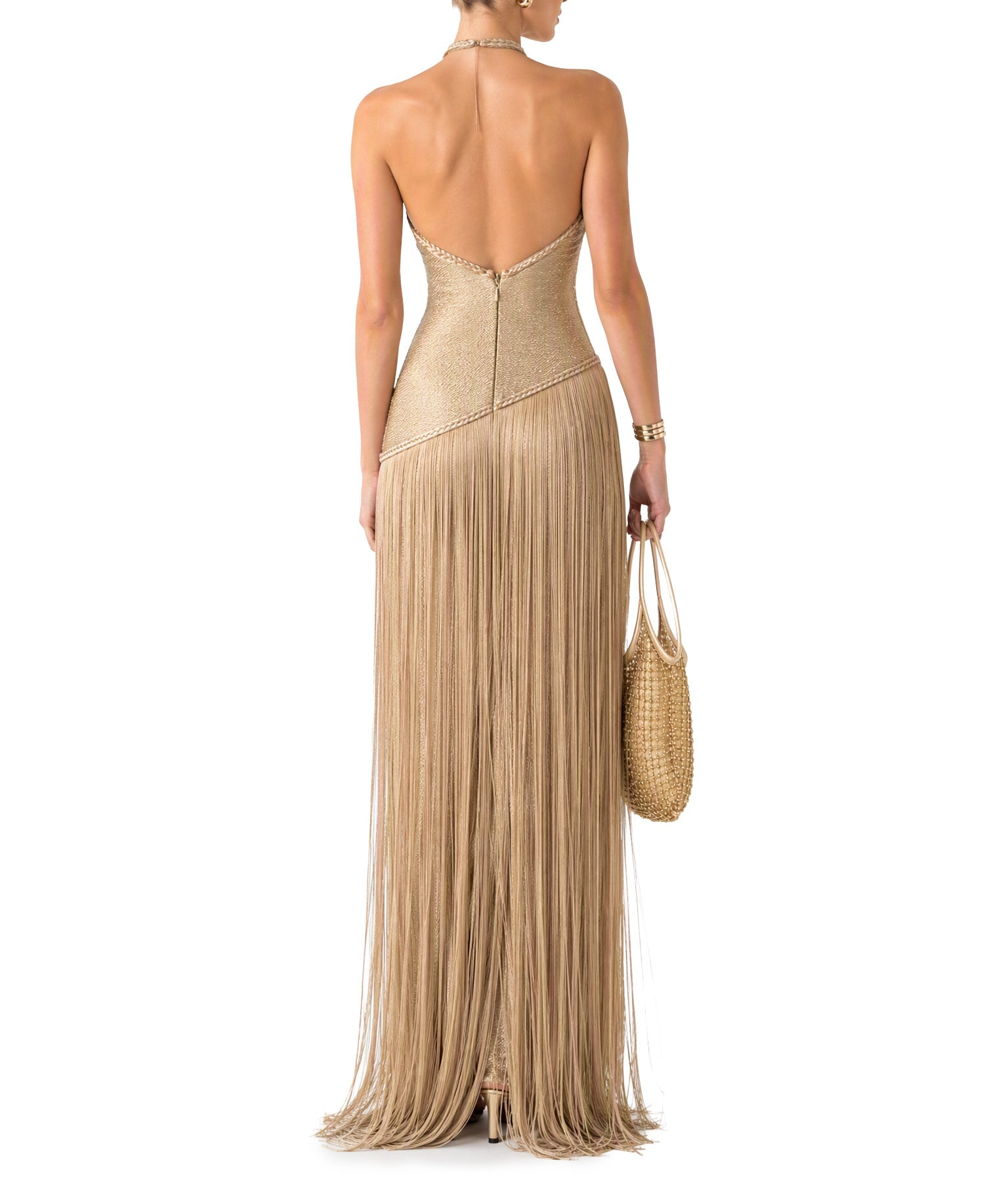 Glamorous Gold Halter Neck Fringe Maxi Dress