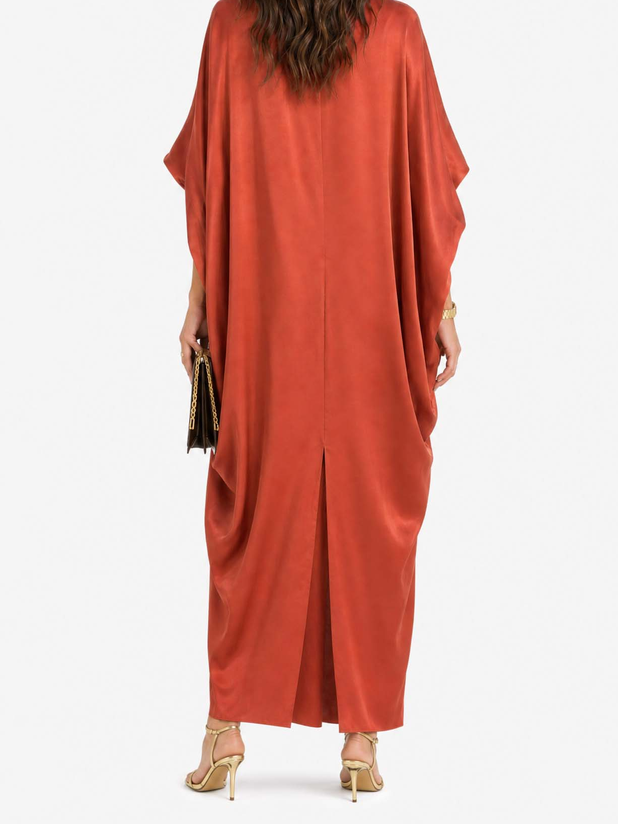 Ochre Silk Wrap Caftan Dress – Bohemian Luxe Resort Wear With V-Neck & Draped Tie Front