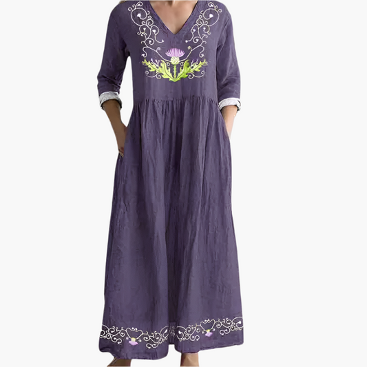 Nerina - Thistle Embroidered Tummy Coverage Dress