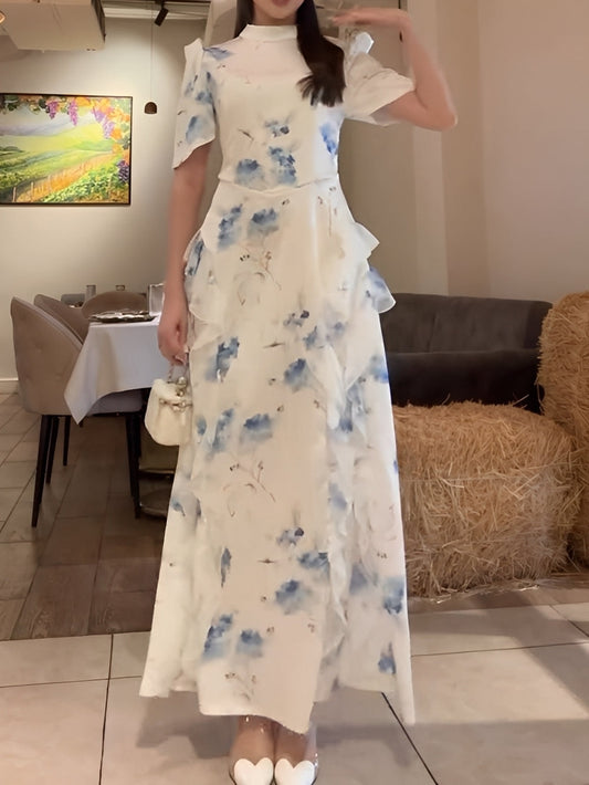 Palace style ruffled print dress