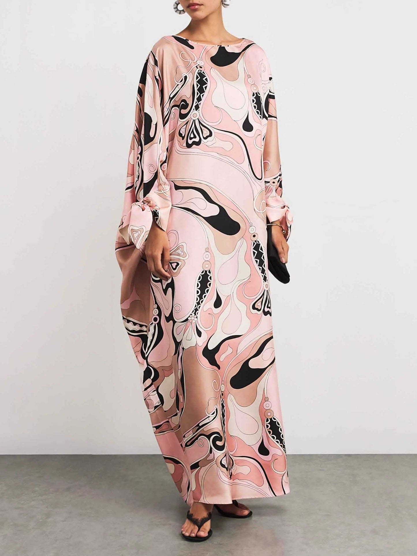 Retro Abstract Floral Print Maxi Dress Pink