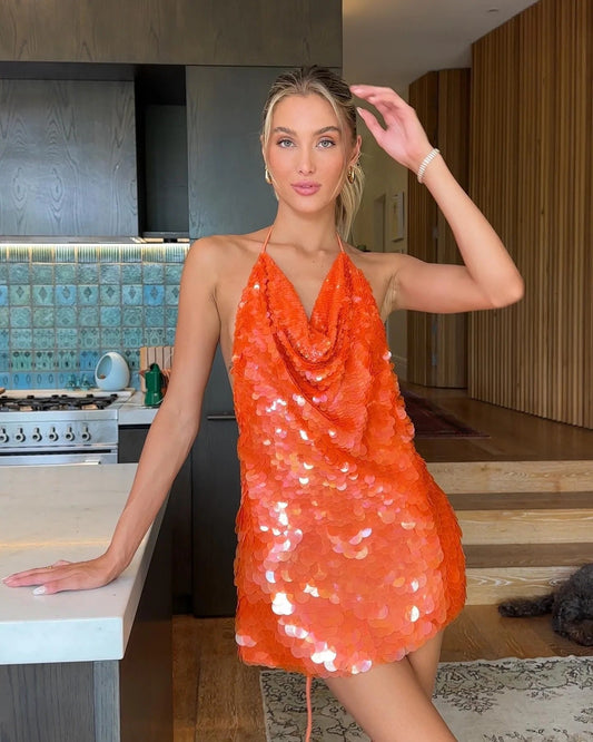 Karina | Halter Neck Sequin Backless Mini Dress