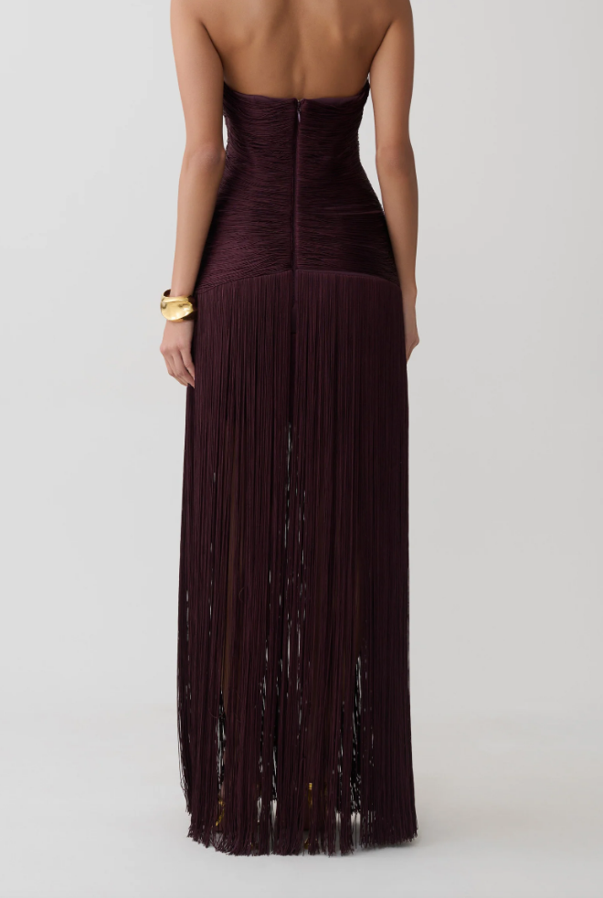 Halter Deep V Fringe Maxi Evening Gown