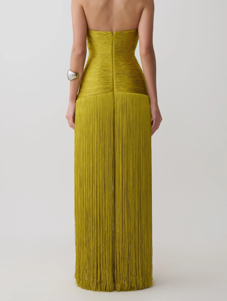 Halter Deep V Fringe Maxi Evening Gown