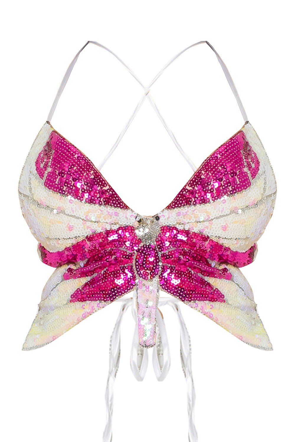 Main Character Butterfly Sequin Top – Sparkly Going Out & Festival Top for Women Hot pink One size
