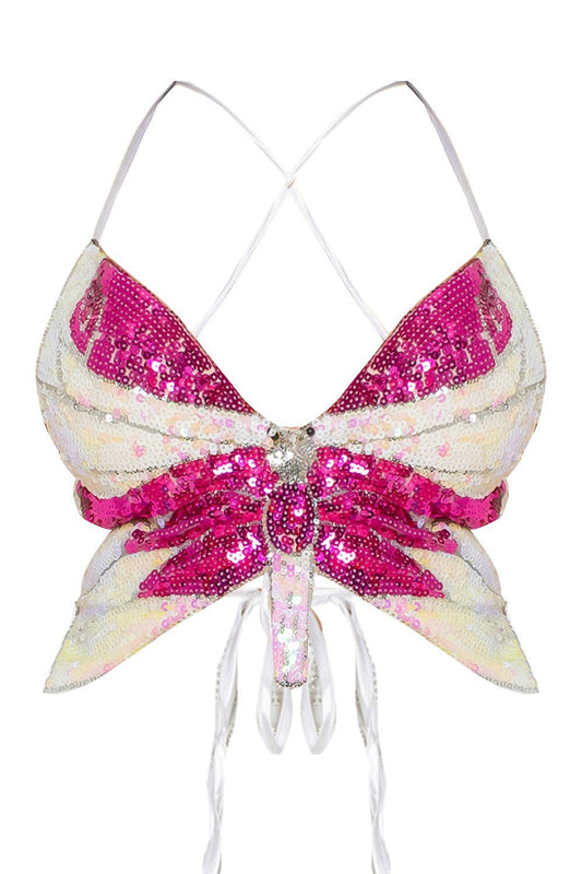 Main Character Butterfly Sequin Top – Sparkly Going Out & Festival Top for Women Hot pink One size
