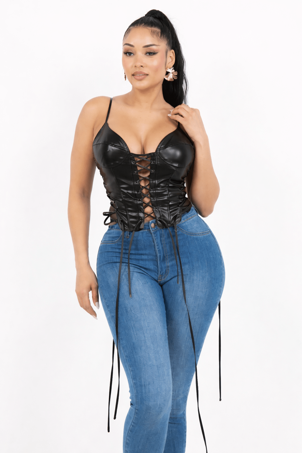 Faux Leather Corset Top – Night Out Top Black