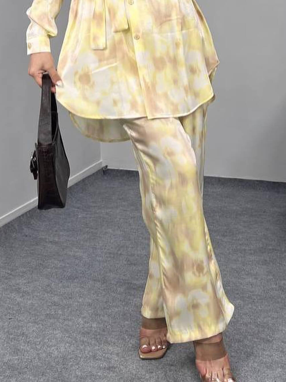 Unique Tie-Dye Print Elastic Waist Loose Straight-Leg Pants Yellow