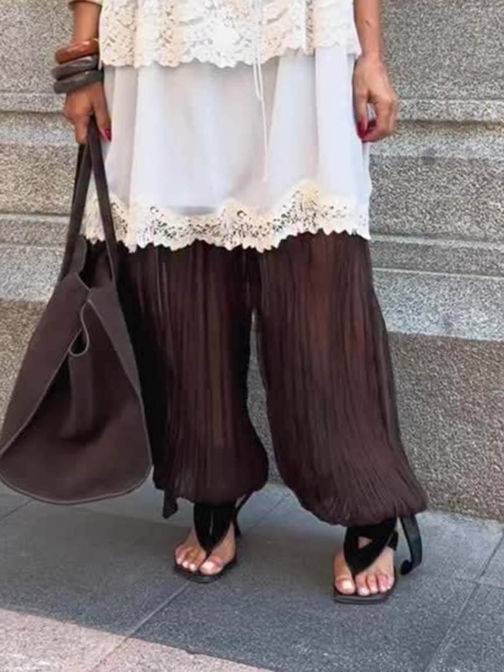 Bohemian Ruched Loose Lantern Pants Brown