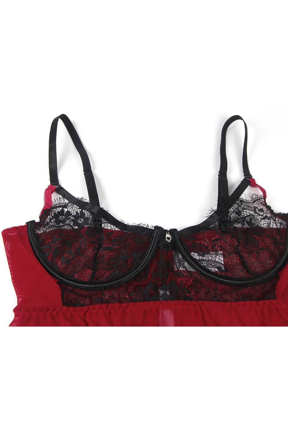 Ladies Wine Sexy Sheer Mesh with Lace Baby Doll