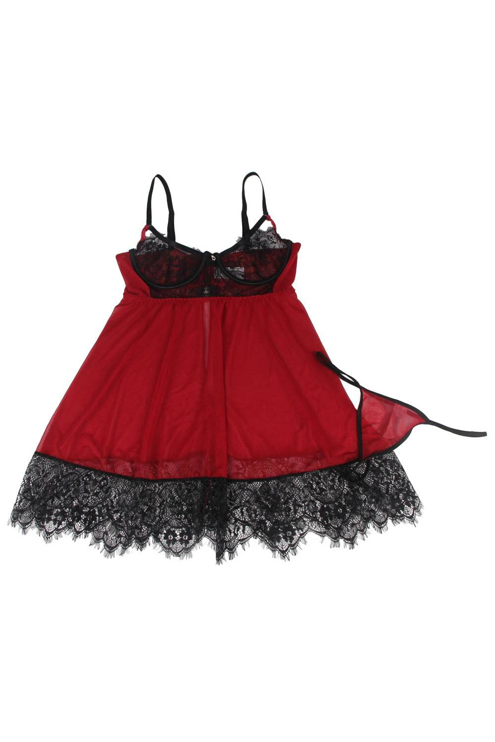Ladies Wine Sexy Sheer Mesh with Lace Baby Doll