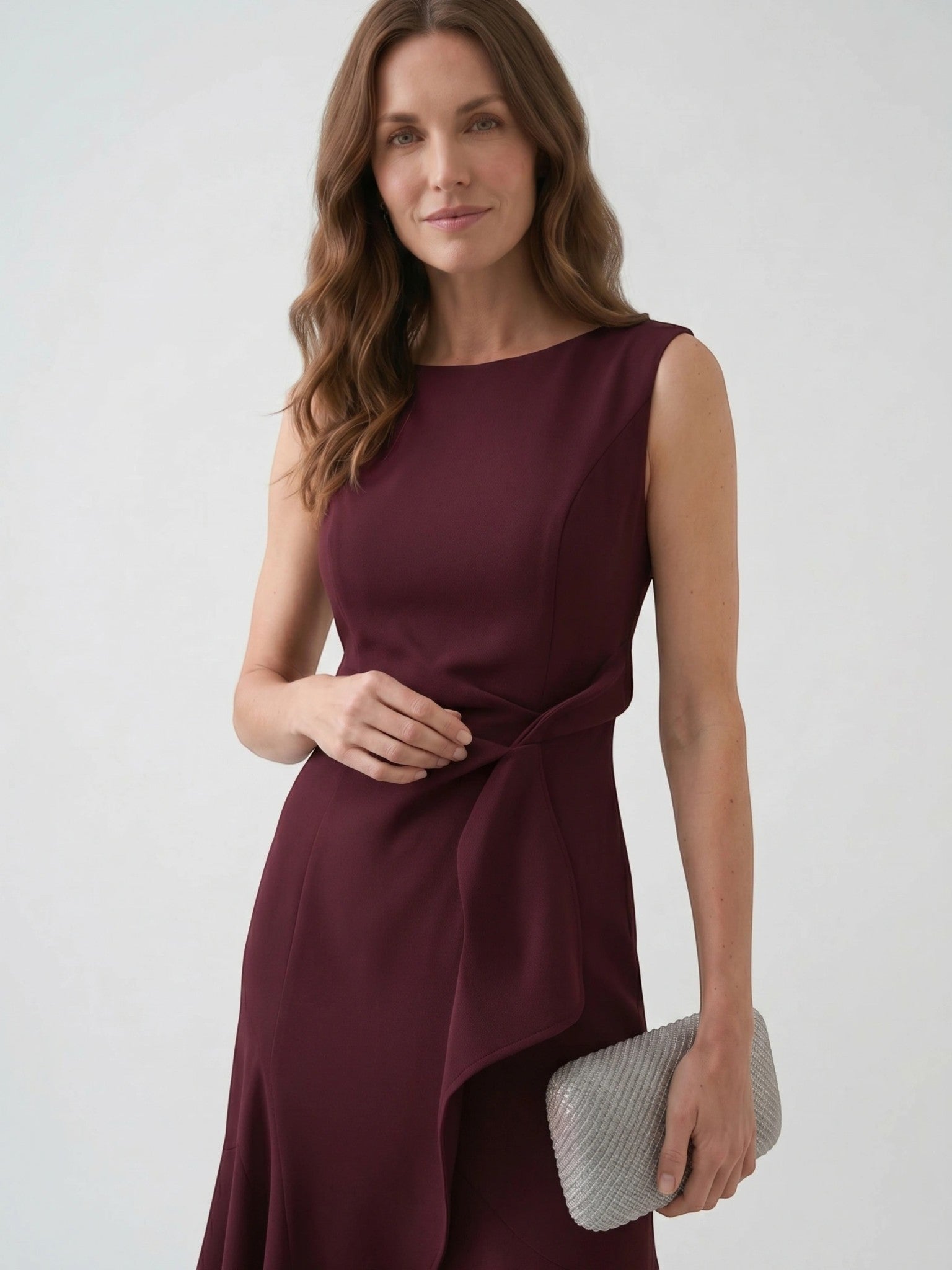 Scarlett — Elegant Wrap Front Midi Dress With Timeless Fit And Flare Style Dark Purple