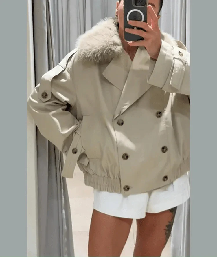 Cameron | Cropped Jacket with Faux Fur Collar