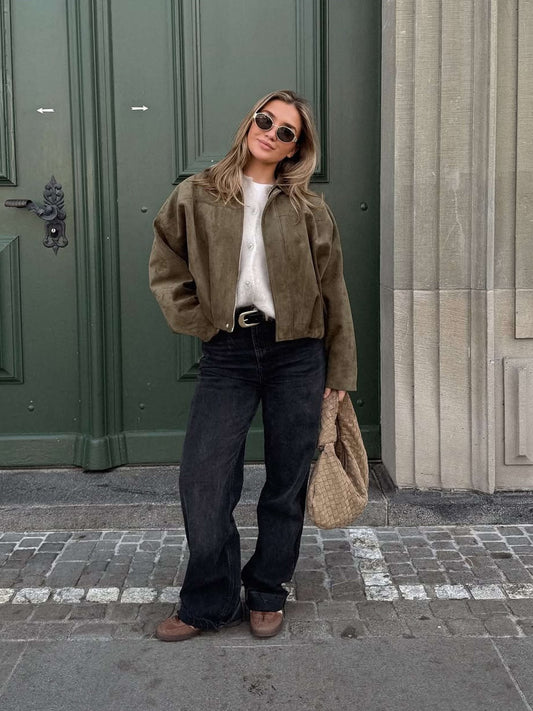Lara | Suede Bomber Jacket