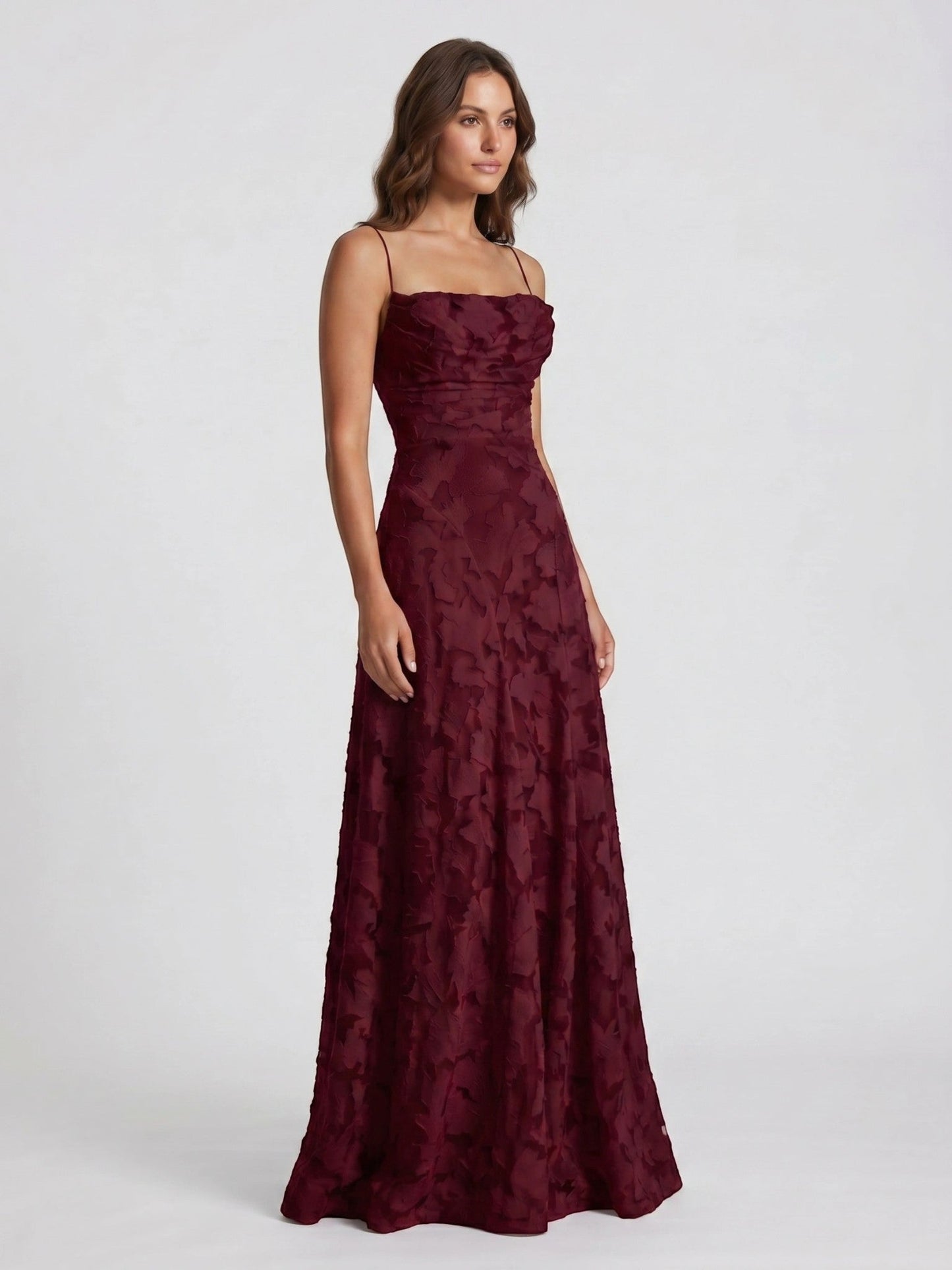Sophia — Floral Textured A-Line Bridal Gown With Elegant Strapless Design Burgundy