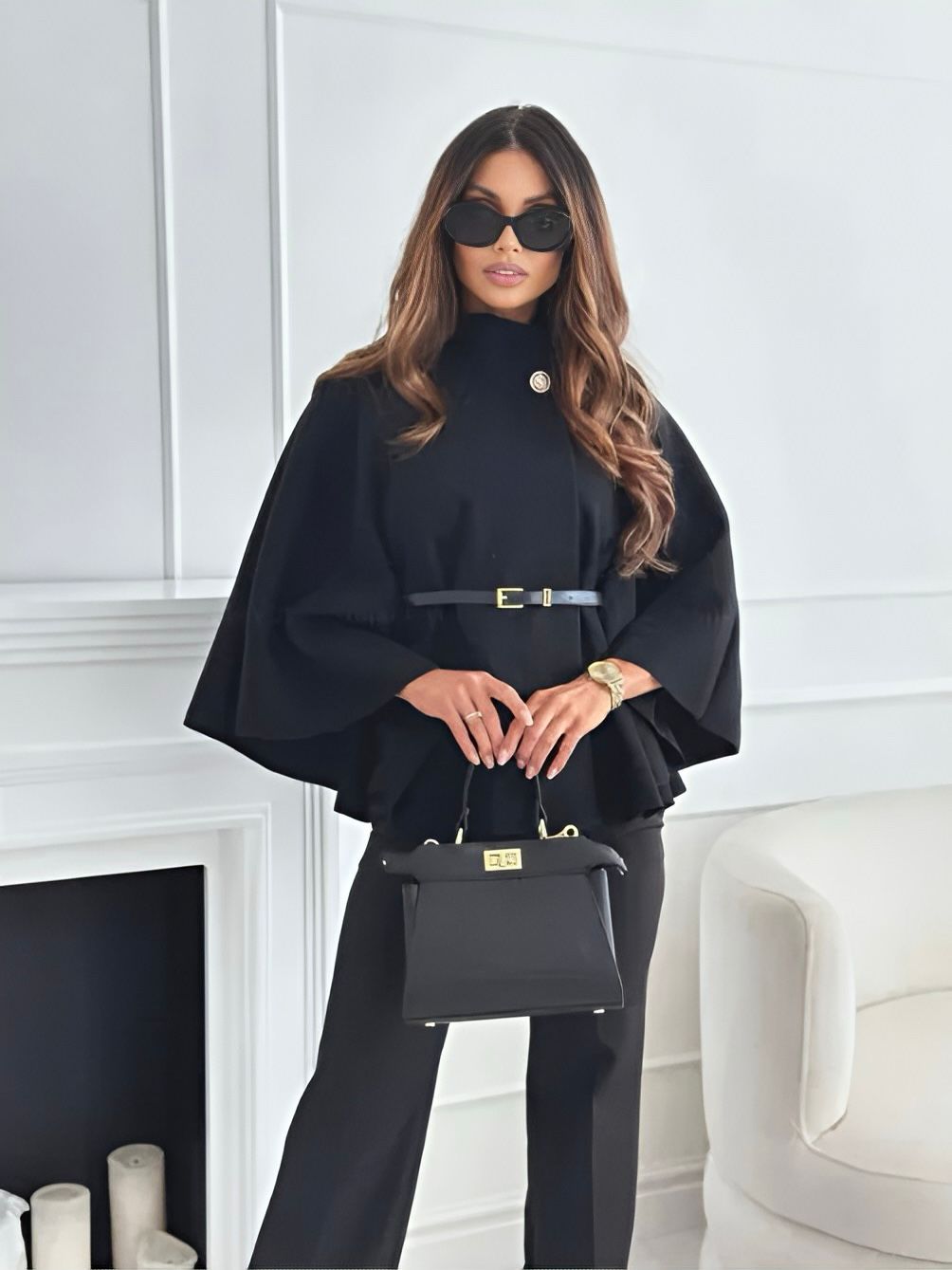 Adele | Poncho Belted Cape Coat