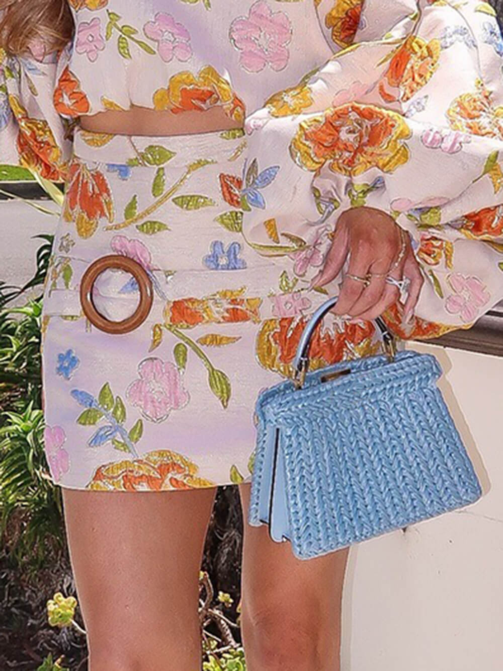 Retro Floral Print Buttoned Mini Skirt Multicolor