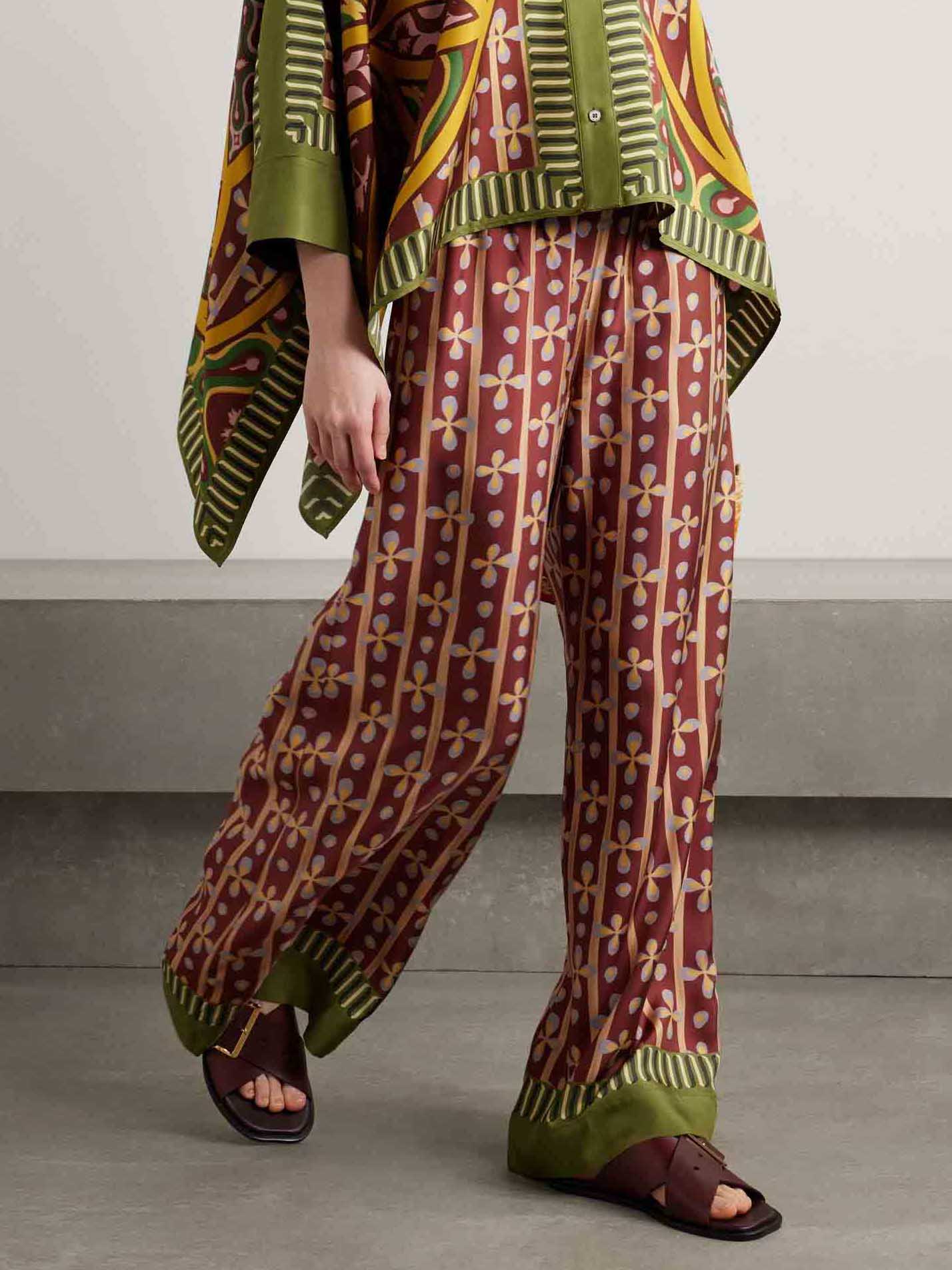 Unique Retro Print Loose Wide-leg Pants Brown