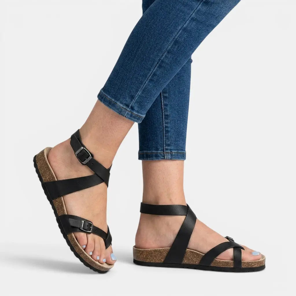 Longstrap — Adjustable Orthopedic Sandals With Comfortable Lightweight Long Strap Design Black with long strap