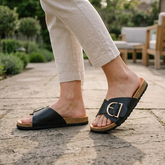 Buckleease — PU Buckled Mules With Chic Open Slip-On Everyday Comfort Design
