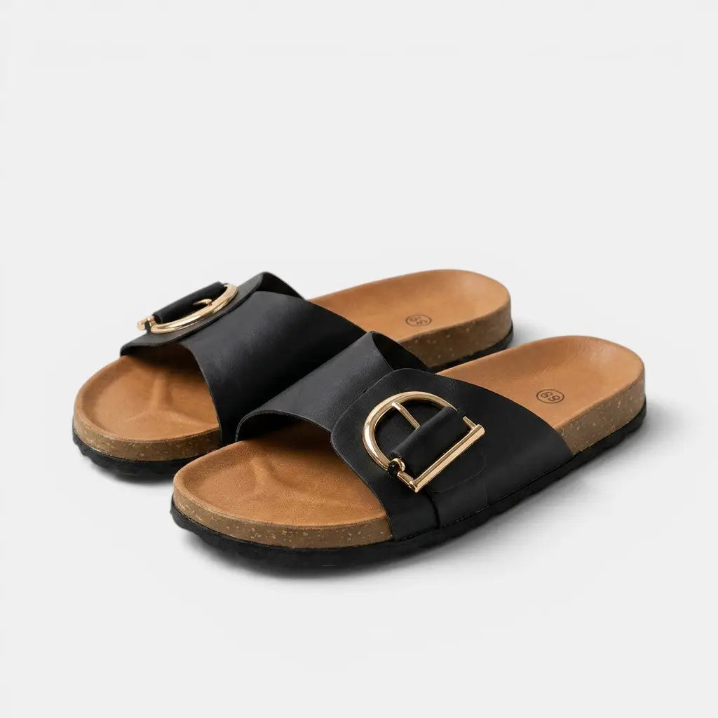 Buckleease — PU Buckled Mules With Chic Open Slip-On Everyday Comfort Design Black