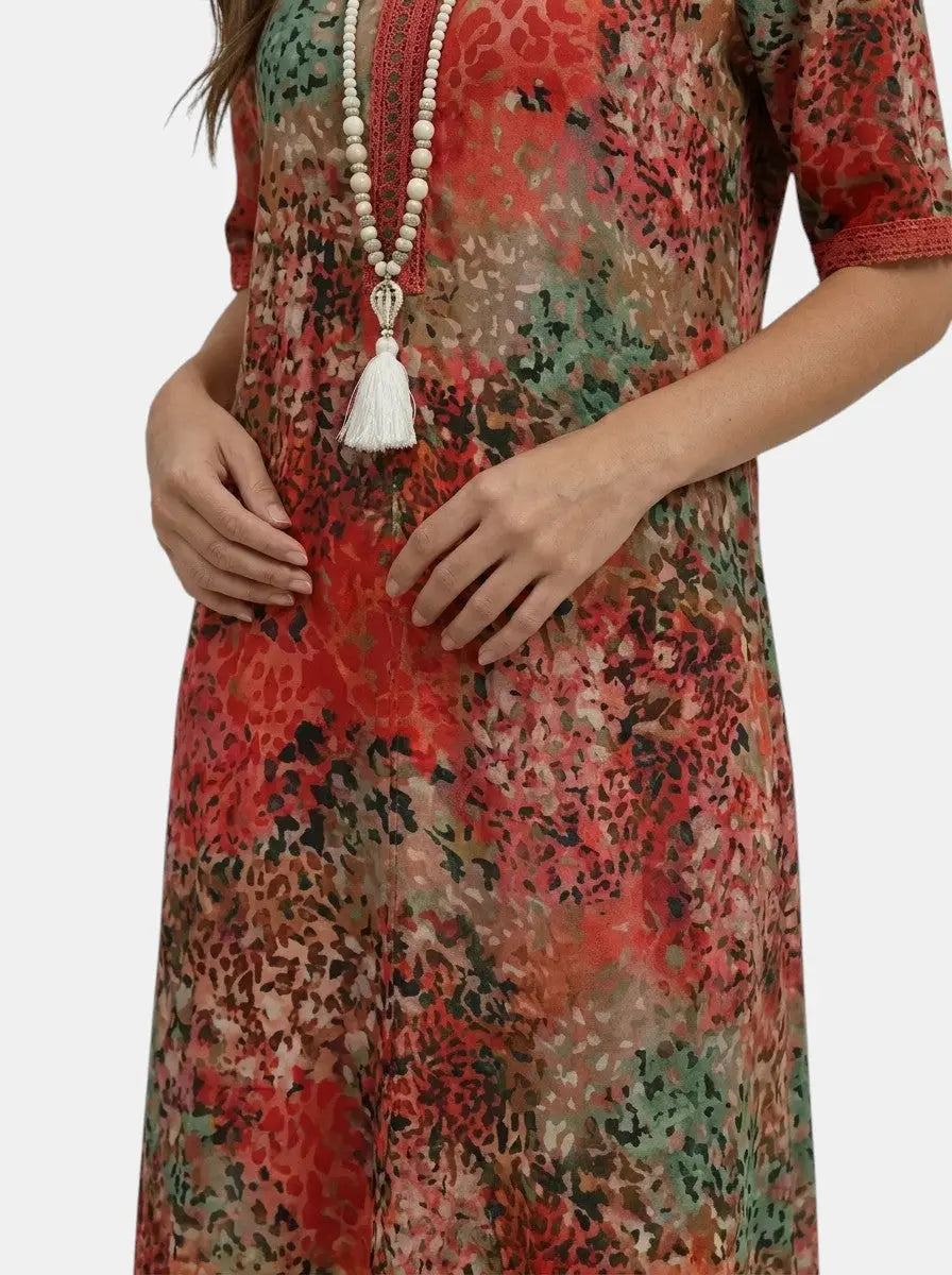 Mosaic — All-Over Printed V-Neck Midi Dress With Relaxed Short Sleeve Design