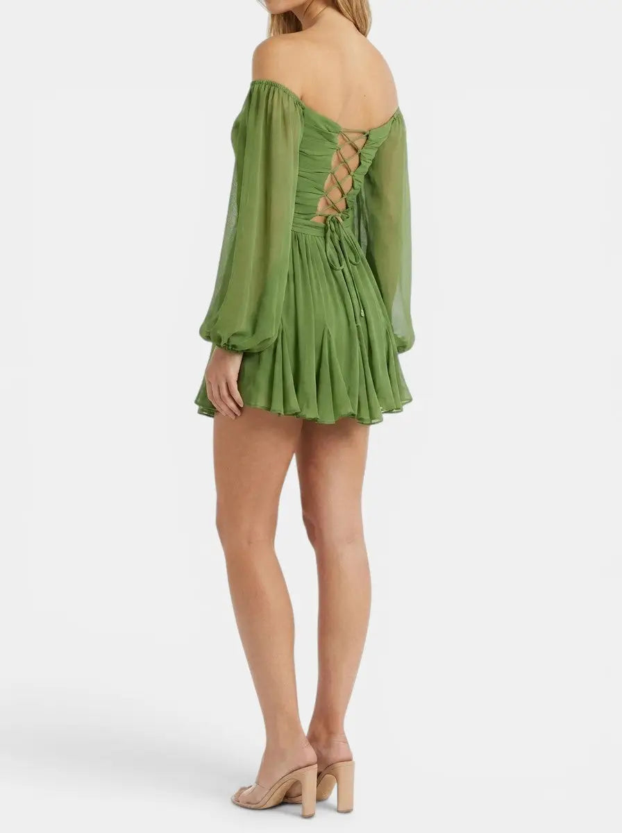 Marisia — Breathable Fabric Mini Dress With Elegant Wrap Summer Design And Pleated Skirt