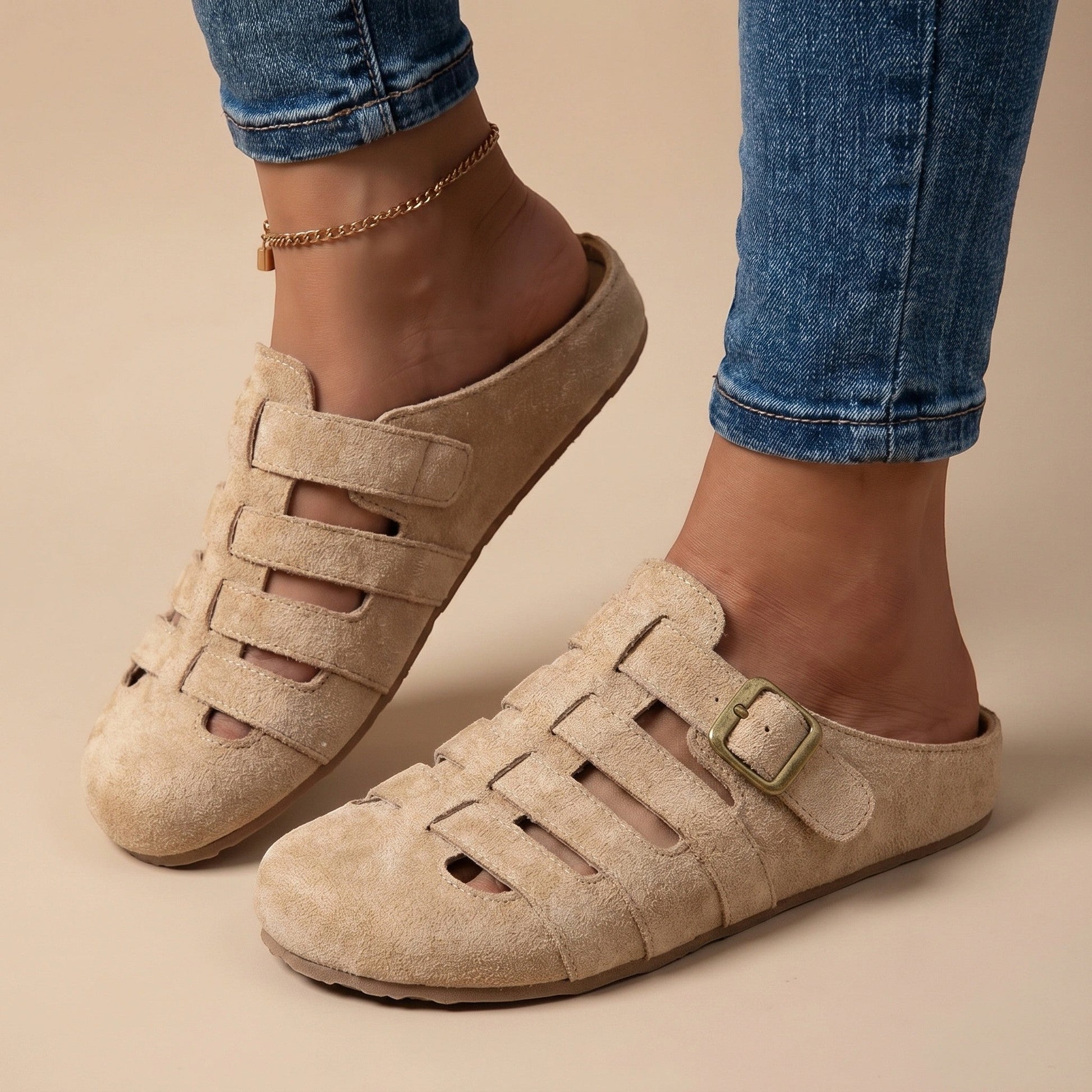 Camille — Breathable Fabric Mules With Lightweight Slip-On Summer Design Khaki