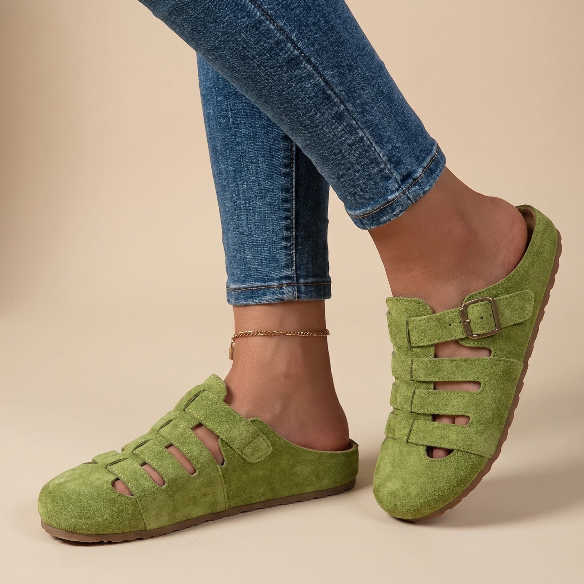 Camille — Breathable Fabric Mules With Lightweight Slip-On Summer Design Green