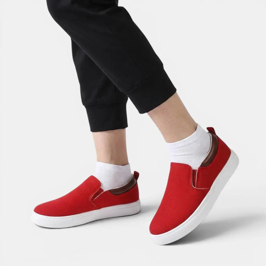 Casualbreeze — Breathable Fabric Slip-On Sneakers With Stylish Comfortable Casual Design Red